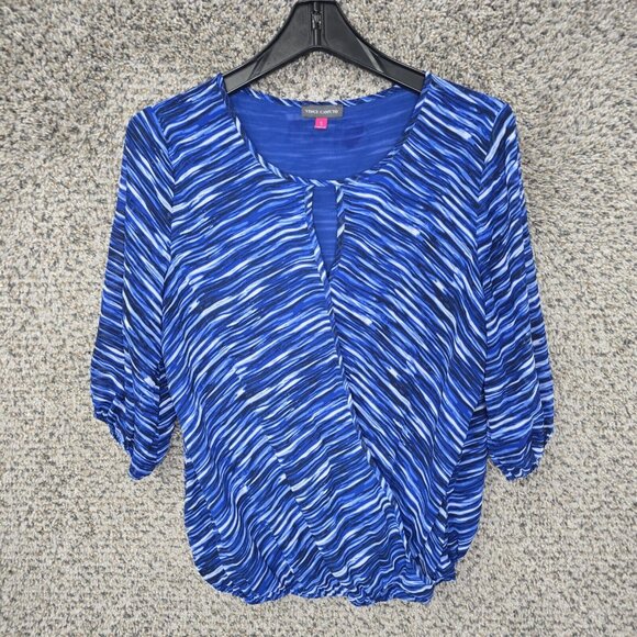 Vince Camuto Top Womens Small Blue Keyhole Neck‎ 3/4 Sleeve Blouse Casual Ladies - Picture 1 of 7